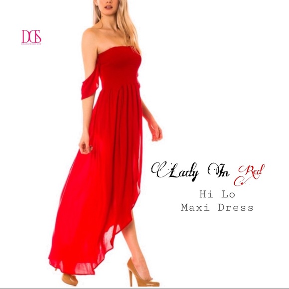 Dollhouse Dress Shop Dresses Sale Lady In Red Hi Lo Maxi Dress
